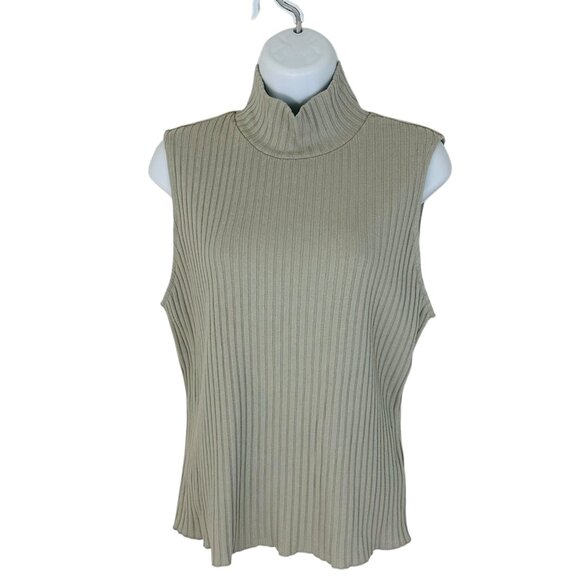 Vince Women's Size L Ribbed Knit Mock Neck Sleeveless Green Top - Picture 1 of 6